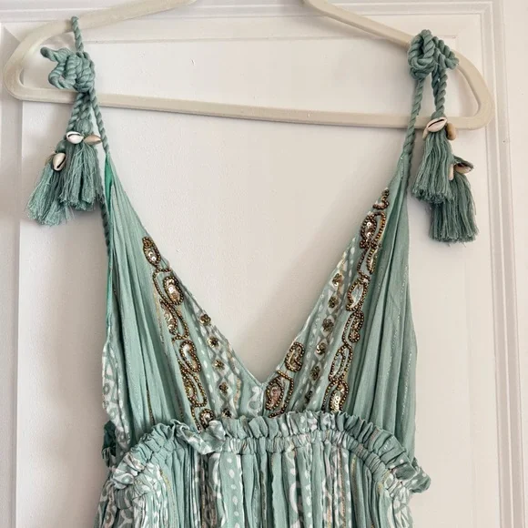 Boho Maxi Dress with Tassel Straps in Sage Green - Picture 2 of 10